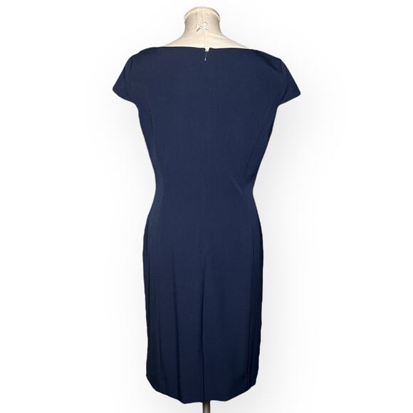 TAHARI ASL Asymmetric Collar Sheath Dress Navy Blue Cap Sleeve Career Office 8 - Picture 8 of 13